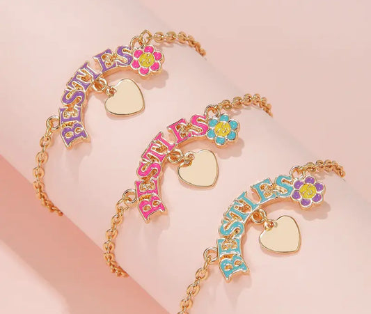 3pcs Girls BFF Best Friend Love Flower Chain Pendant Adjustable Cute Bracelet