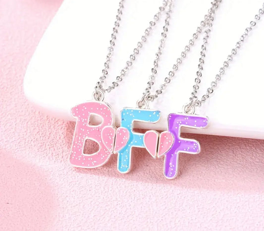3pcs/set Cartoon Heart Letter BFF Pendant Necklace
For Girls, BFF Necklaces Jewelry Gifts